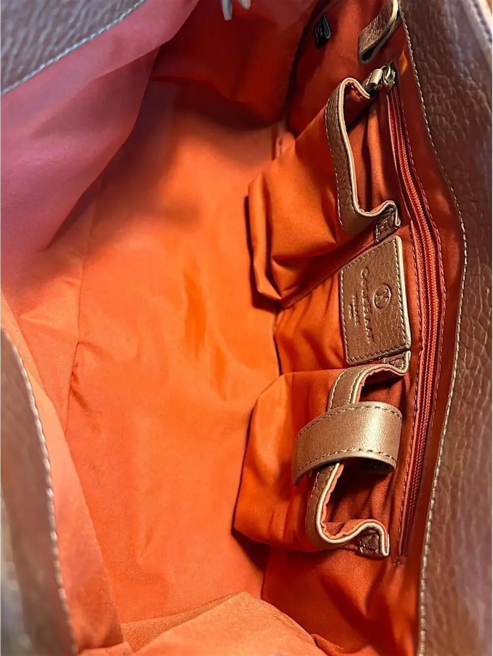 Cole Haan Metallic Bronze Leather Handbag with Gold Tone Hardware
